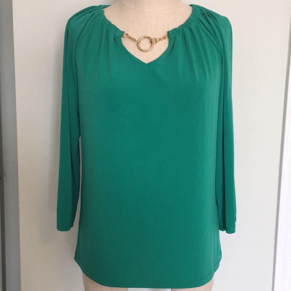 Kelly Green Dana Buchman 3/4 Length Top